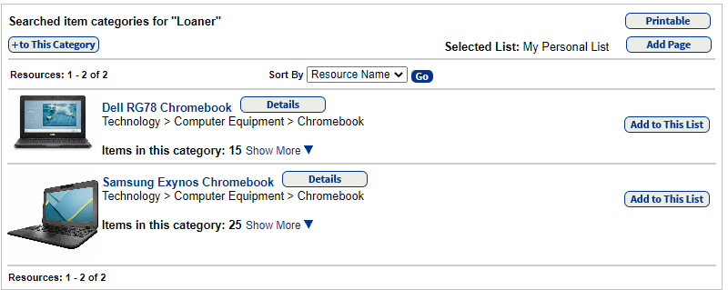 Add an Item Category to a Resource List.